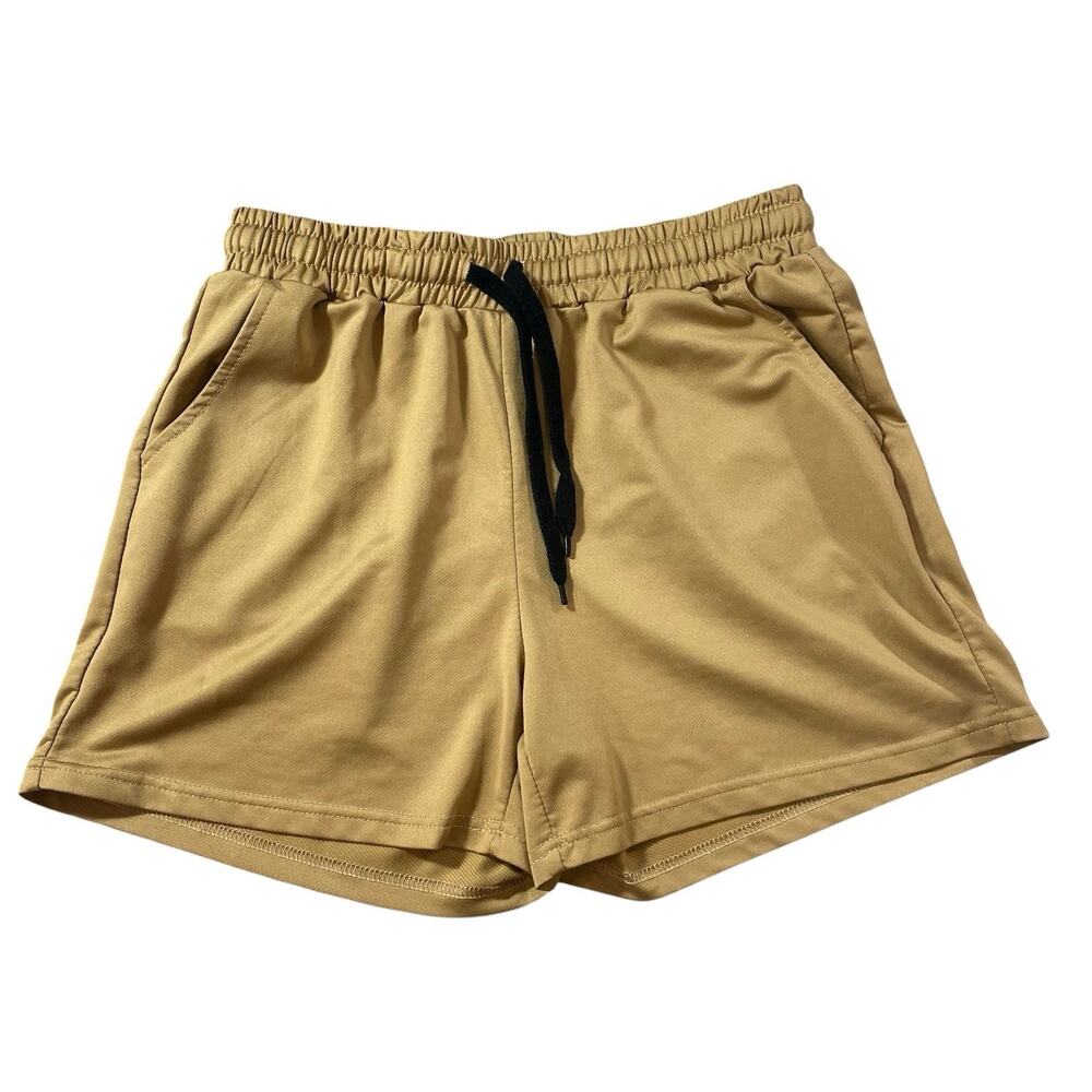 Shein Men's Athletic Shorts Size M Golden Tan Elastic Drawstring Waist Pockets